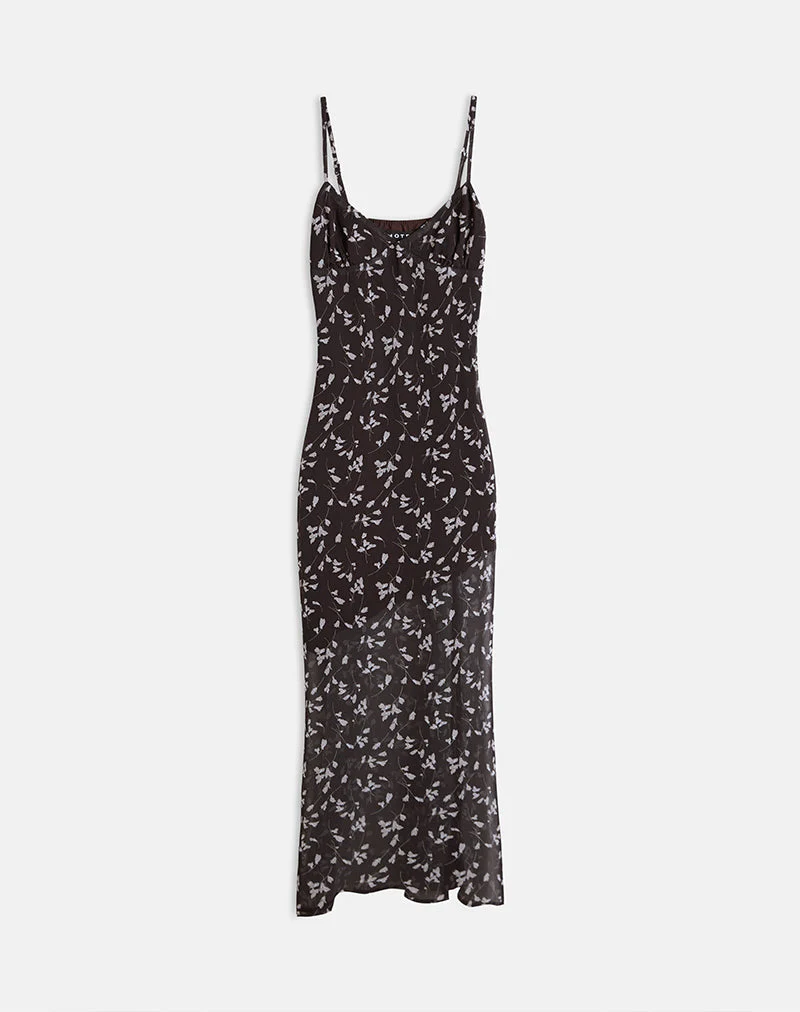 Sunita Maxikleid aus Blumenchiffon Braun - Image 3