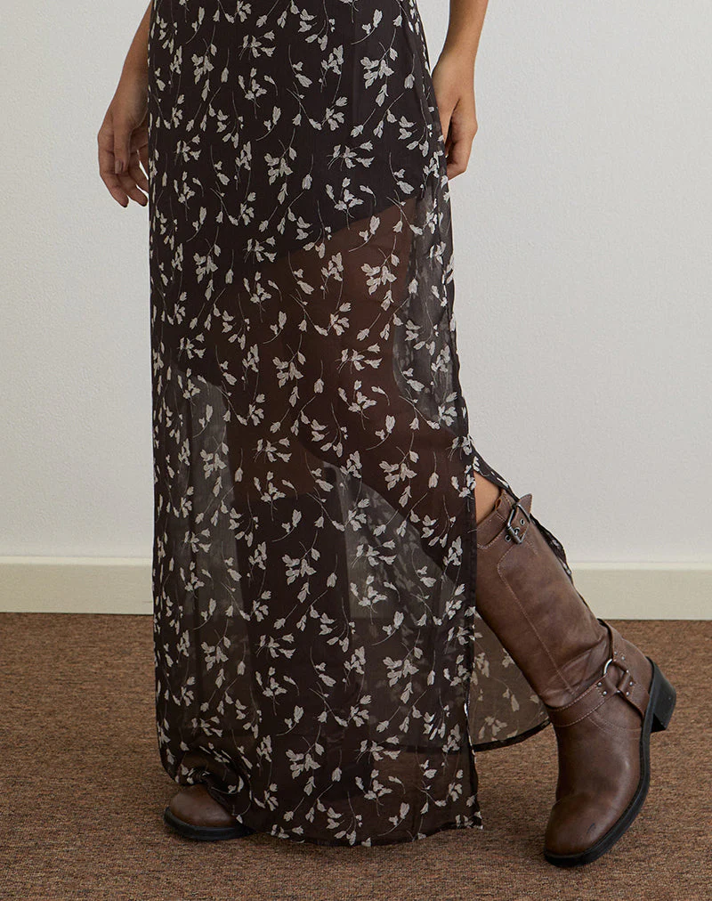 Sunita Maxikleid aus Blumenchiffon Braun - Image 4