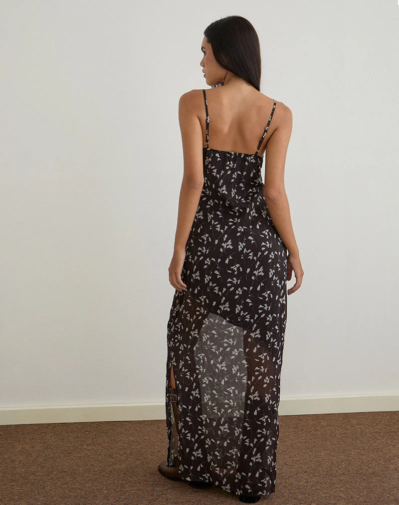 Sunita Maxikleid aus Blumenchiffon Braun - Image 5