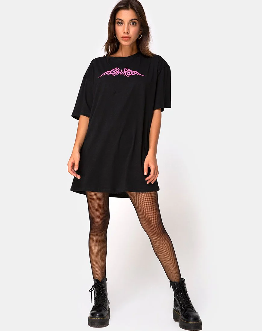 Sunny Kiss Oversize Tee in Schwarz mit rosa Tribal - Image 3