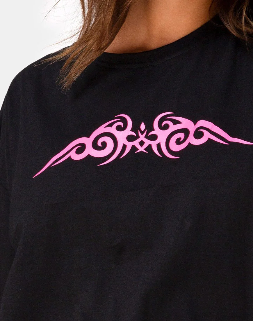 Sunny Kiss Oversize Tee in Schwarz mit rosa Tribal - Image 5