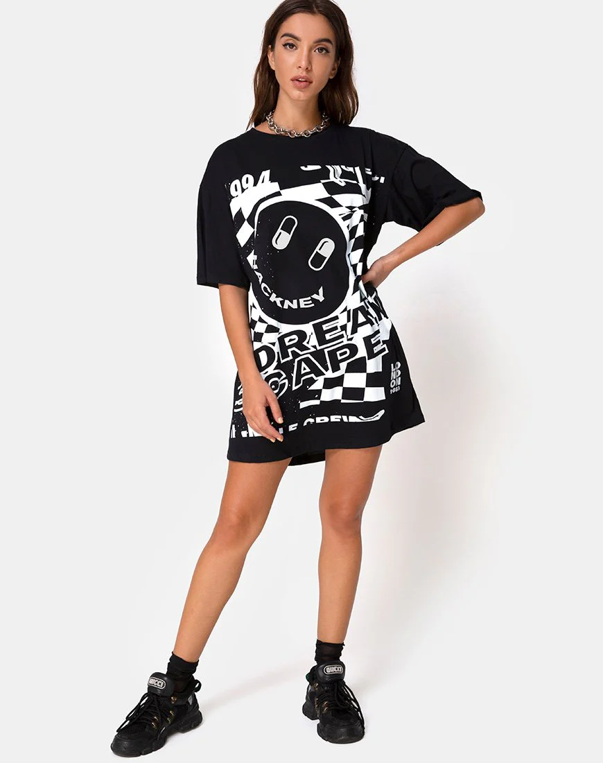 Sunny Kiss Tee in Schwarz mit weißem Traumgesicht - Image 3