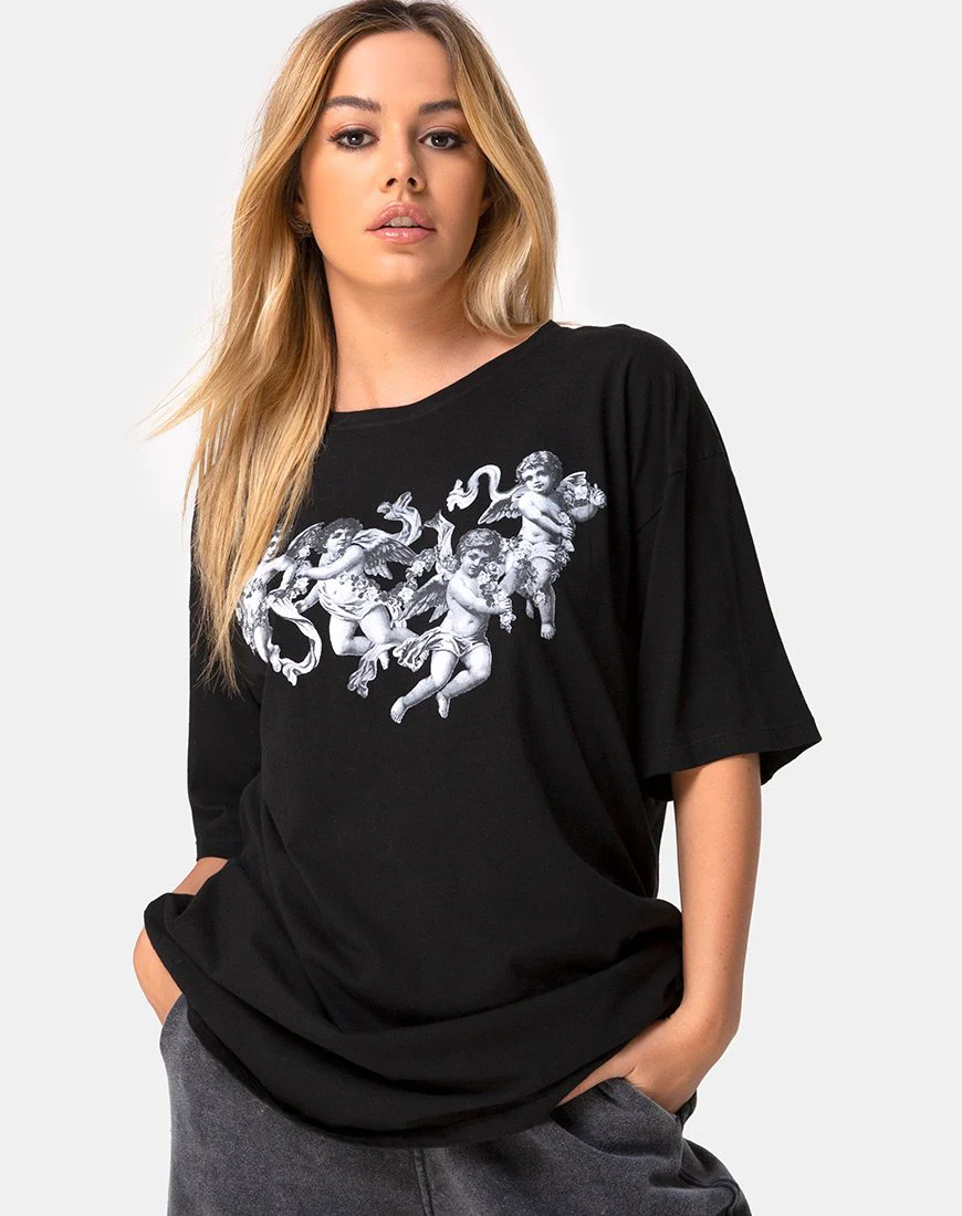 Sunny Kiss Tee in Schwarz mit Putte