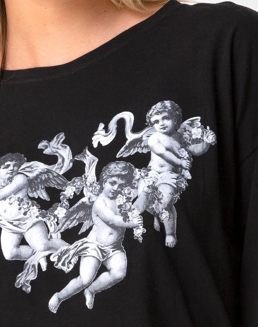 Sunny Kiss Tee in Schwarz mit Putte - Image 6