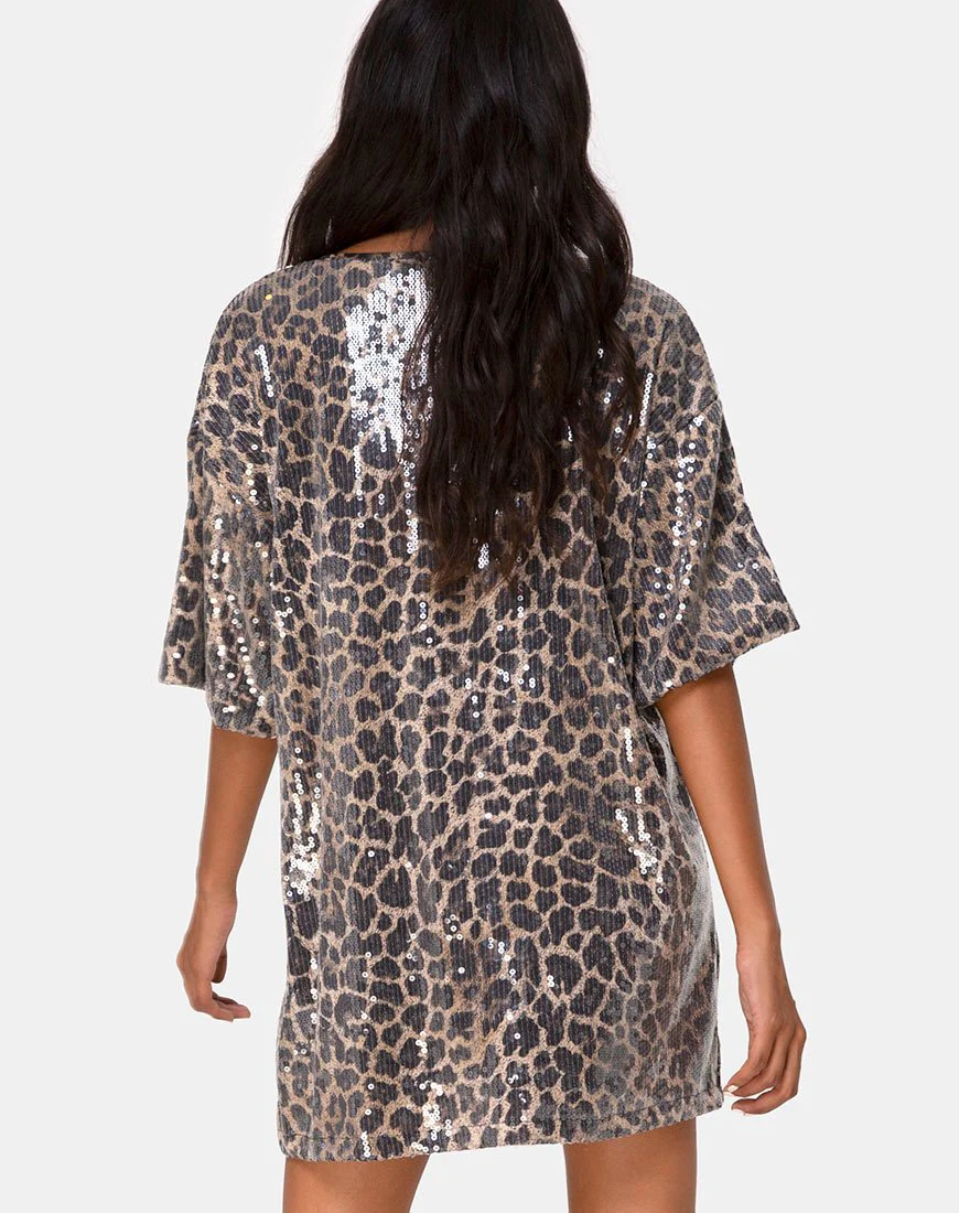 Sunny Kiss Oversize Tee in Leopard mit durchsichtigem Paillettenbesatz - Image 2