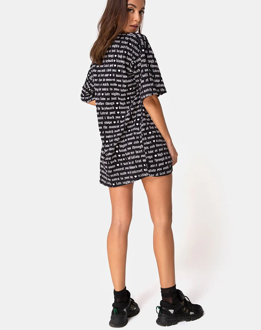 Sunny Kiss Tee in Schwarz mit Love At First Swipe Druck - Image 4