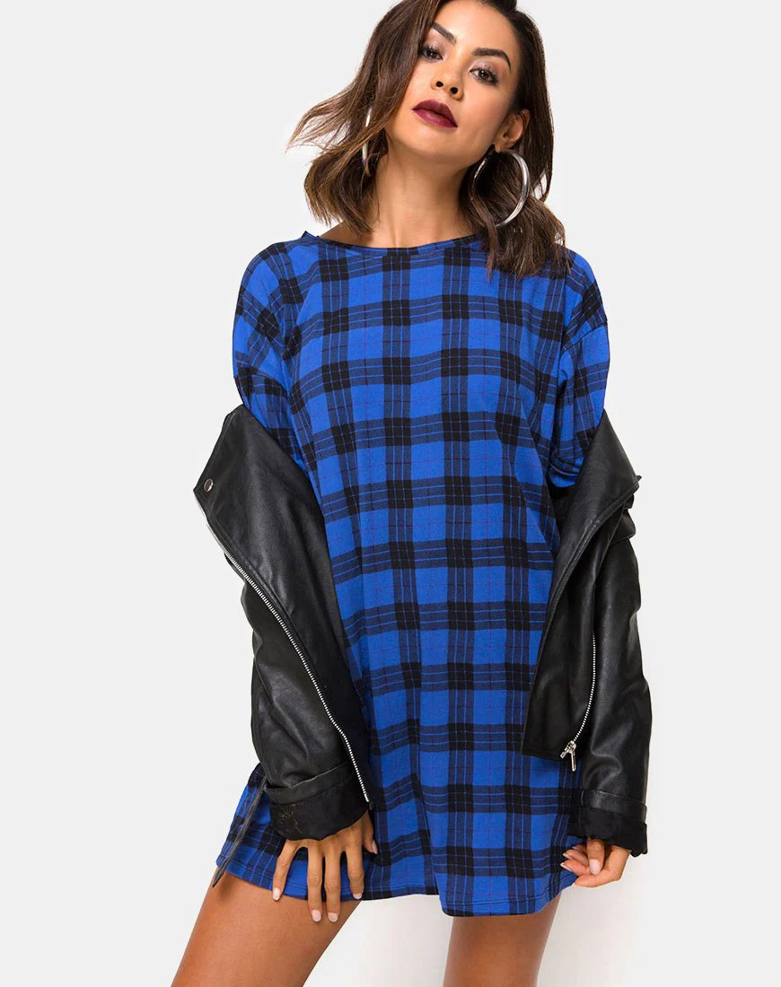 Sunny Kiss T Shirt Kleid in Tartan Blau