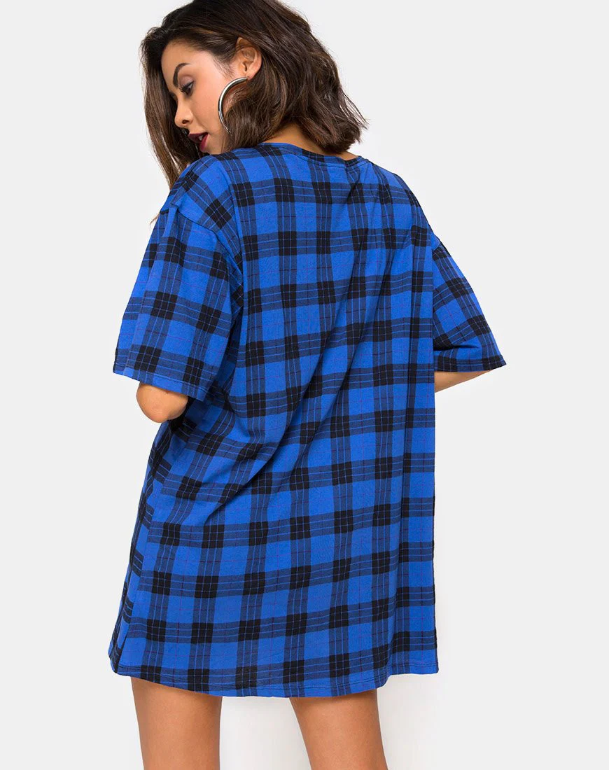 Sunny Kiss T Shirt Kleid in Tartan Blau - Image 2