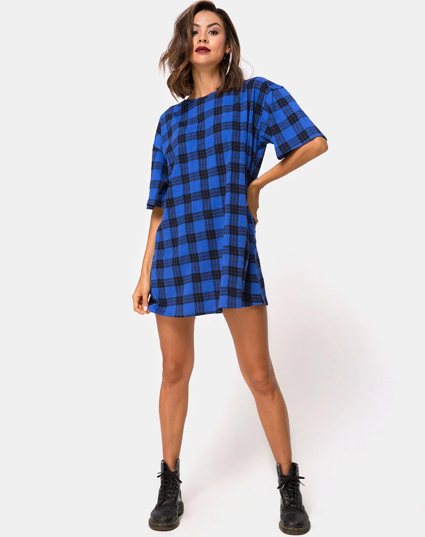 Sunny Kiss T Shirt Kleid in Tartan Blau - Image 3