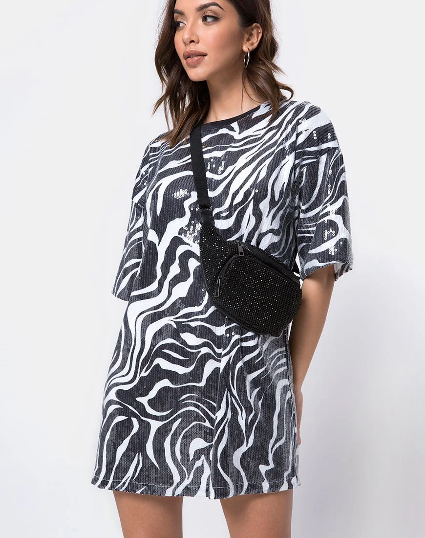 Sunny Kiss Oversize Tee in Trippy Zebra Klar Pailletten
