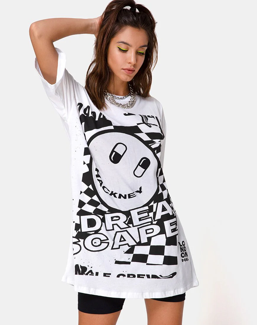 Sunny Kiss Tee in Weiß mit schwarzem Traumgesicht