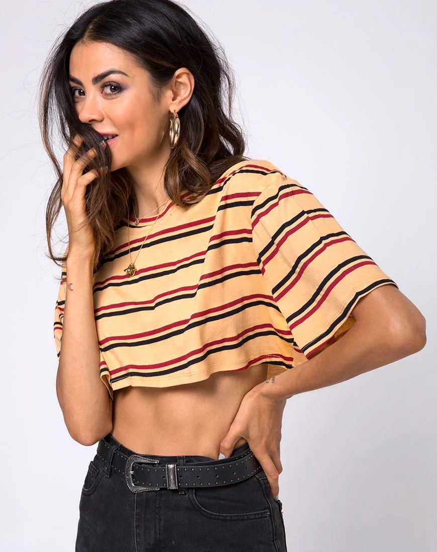 Super Cropped Tee aus senfgelbem 70er-Jahre-Horizontalstreifen