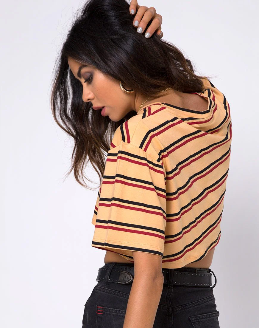 Super Cropped Tee aus senfgelbem 70er-Jahre-Horizontalstreifen - Image 2