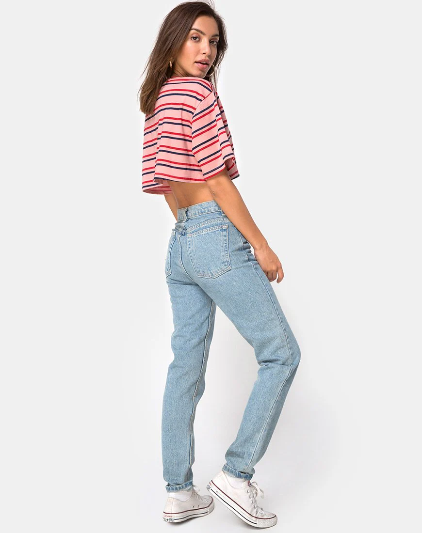 Super Cropped Tee in 70's Stripe Rosa Horizontal - Image 4