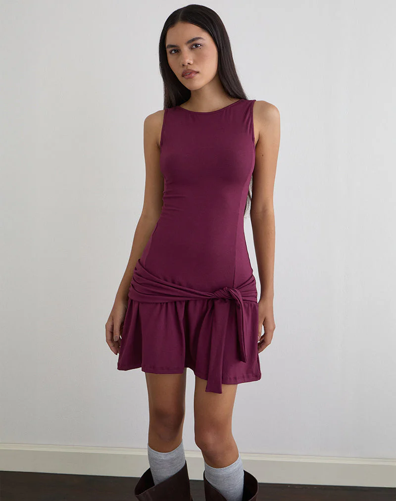 Supriati Minikleid aus Rayon-Jersey in Tiefpurpur