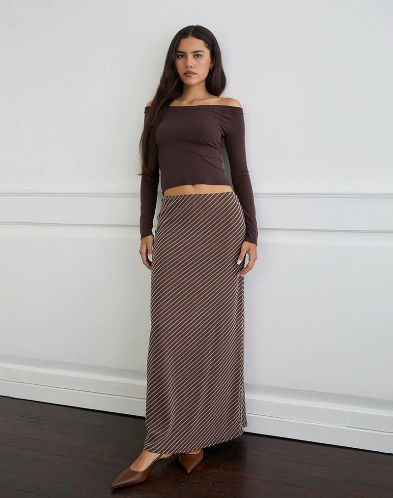Surina Maxirock aus diagonal gestreiftem Flock in Braun und Creme - Image 3