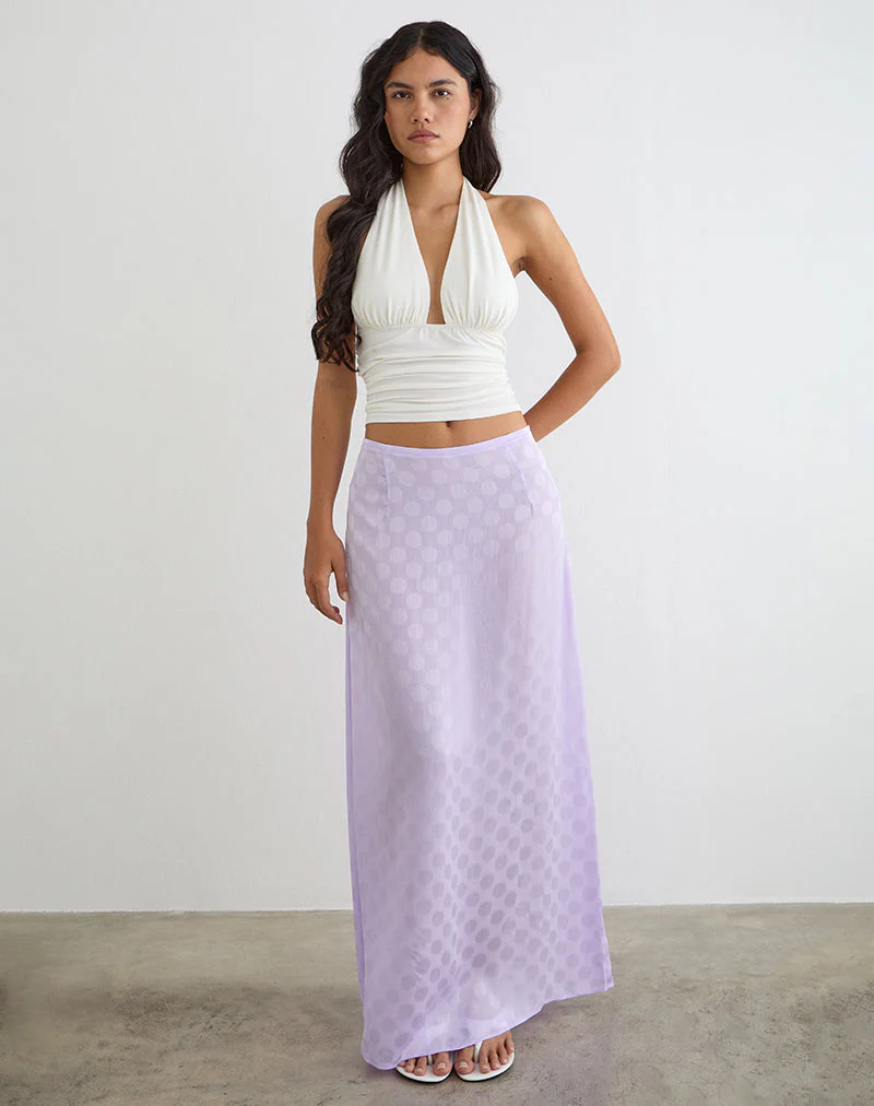 Surina Maxi Skirt in Chiffon Lilac Polka Dot - Image 3