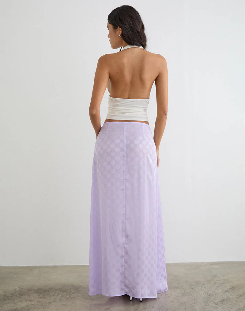 Surina Maxi Skirt in Chiffon Lilac Polka Dot - Image 4