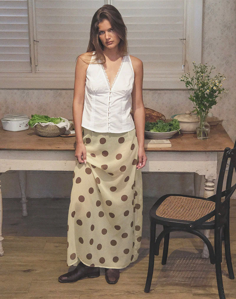 Surina Maxi Skirt in Yellow with Irregular Polka Brown - Image 3
