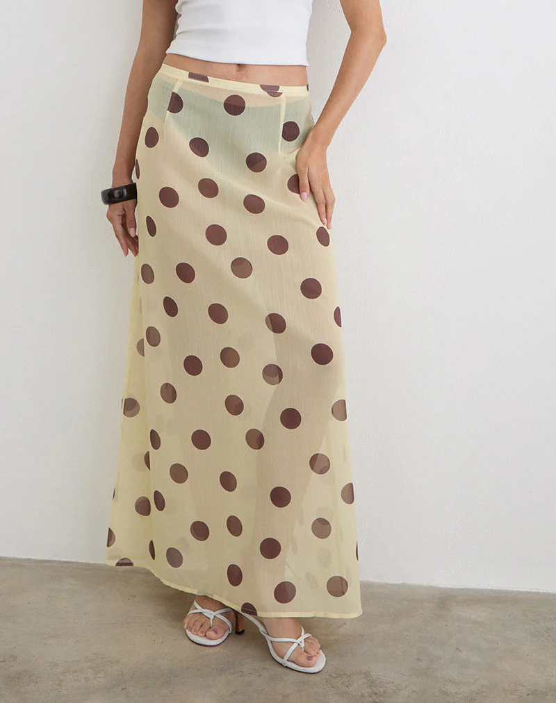 Surina Maxi Skirt in Yellow with Irregular Polka Brown - Image 4