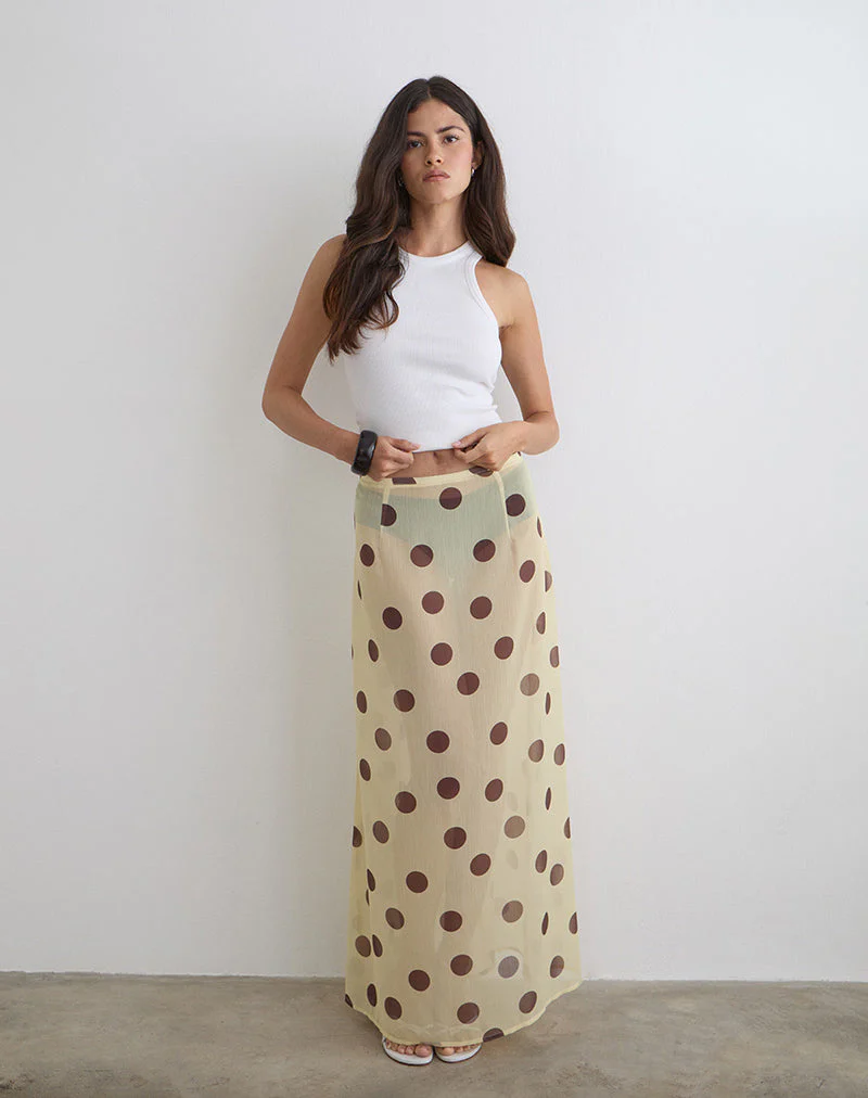 Surina Maxi Skirt in Yellow with Irregular Polka Brown - Image 5