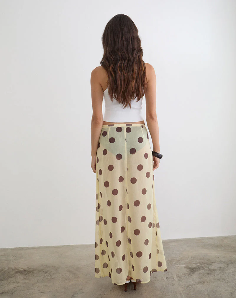 Surina Maxi Skirt in Yellow with Irregular Polka Brown - Image 6