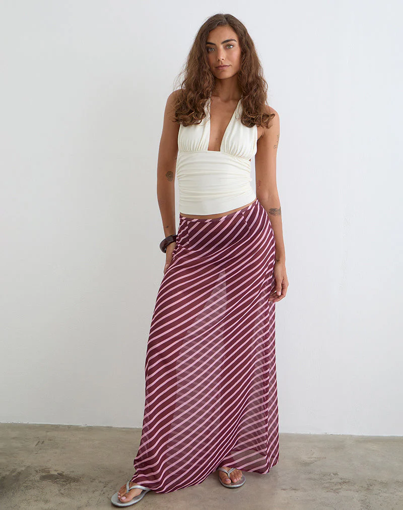 Surina Maxirock aus Chiffon mit schrägen Streifen in Rosa und Burgunderrot - Image 2