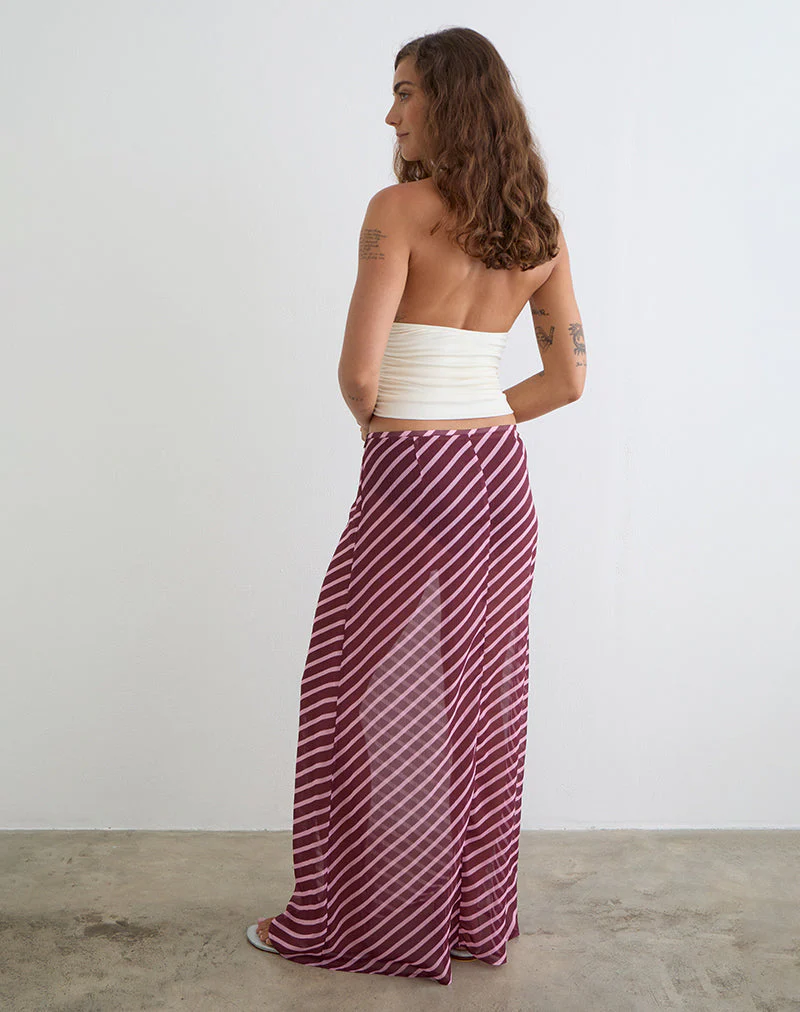Surina Maxirock aus Chiffon mit schrägen Streifen in Rosa und Burgunderrot - Image 3