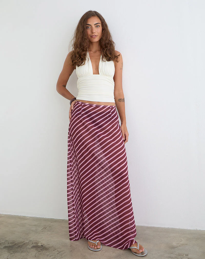 Surina Maxirock aus Chiffon mit schrägen Streifen in Rosa und Burgunderrot - Image 4