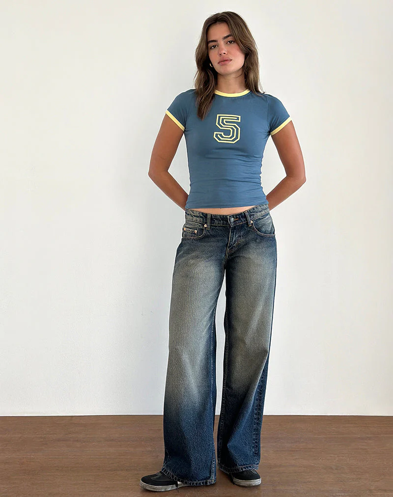 Sutin Tee in Blau mit 5-Emblem und gelber Lemonade-Bindung - Image 2