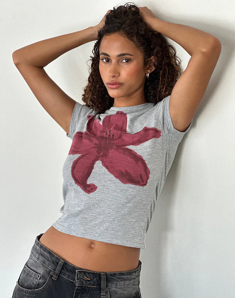 Sutin Tee aus grauem Mergel mit gemalter Blumengrafik - Image 3