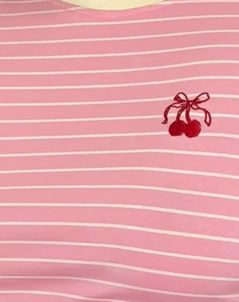 Sutin Baby Tee in Rosa Streifen Kombi Kirsche Stickerei - Image 6