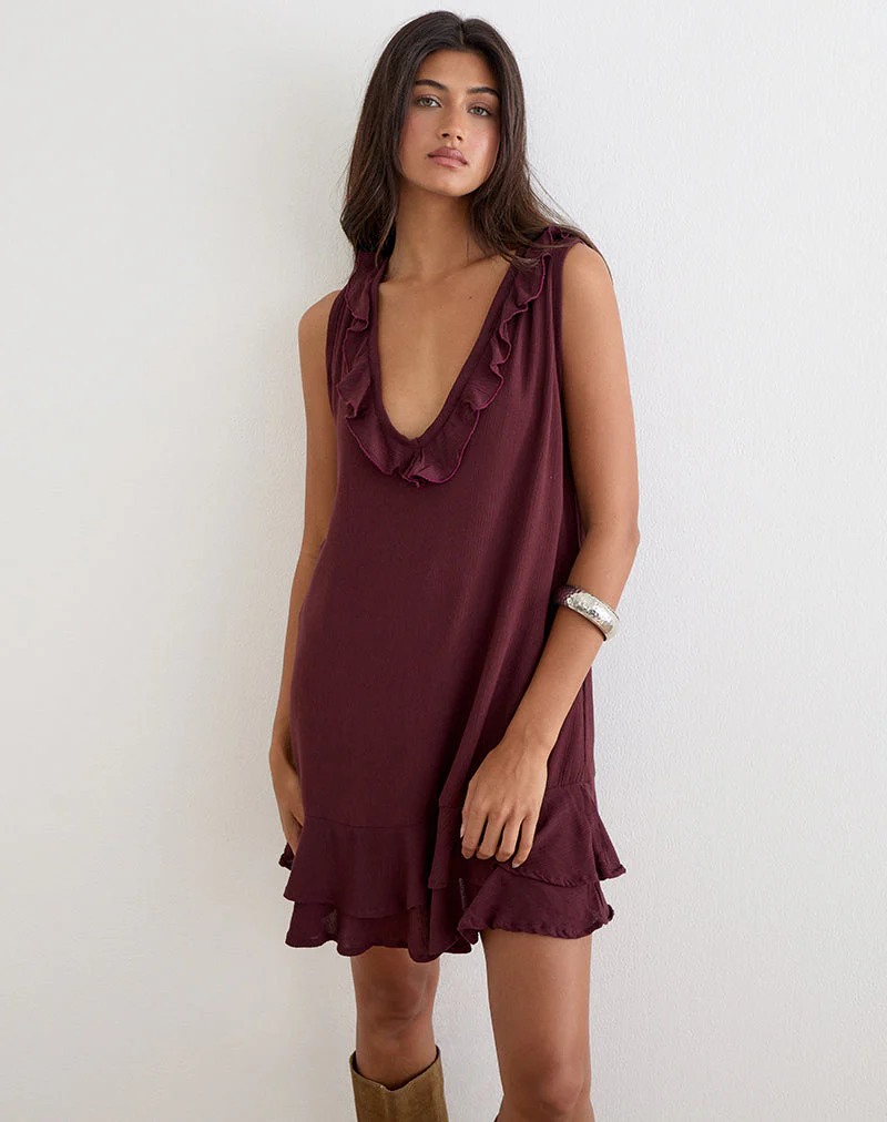 Swade Plunge Mini Dress in Crinkle Plum