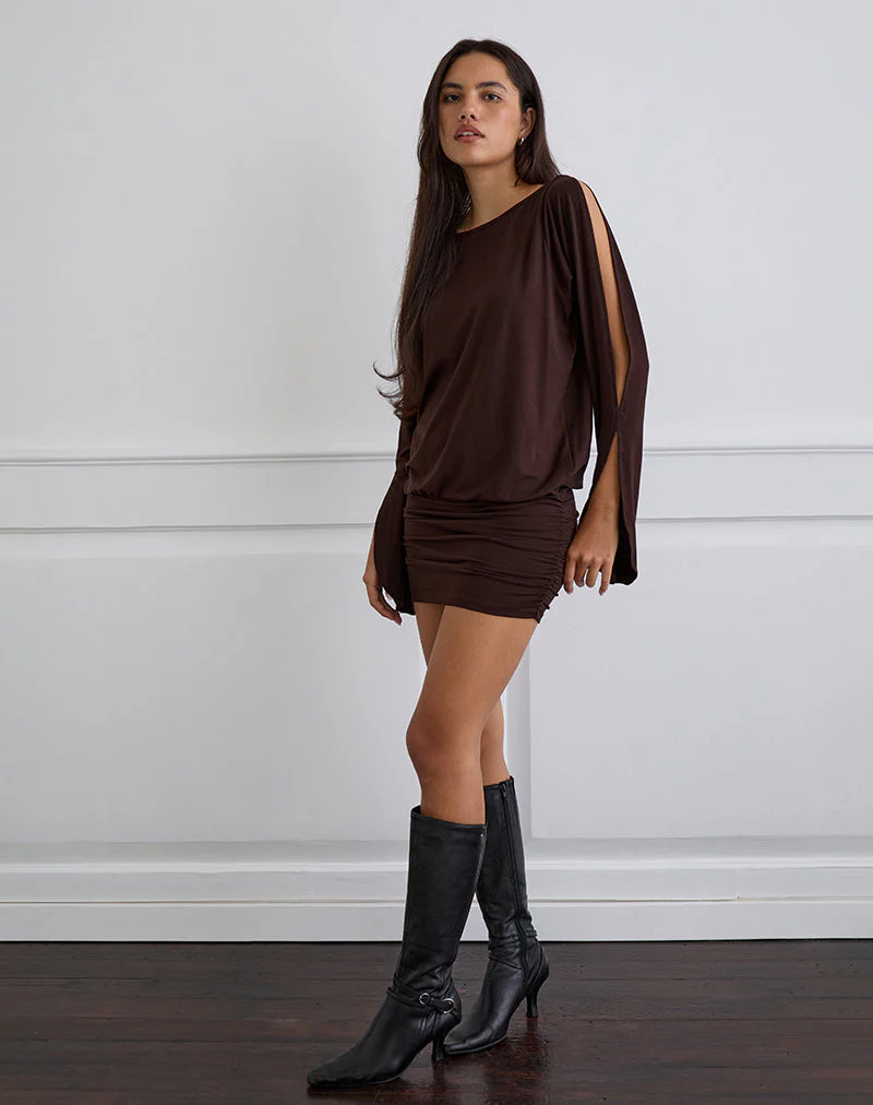 Sybe Langärmeliges Minikleid in Bitterschokolade - Image 3