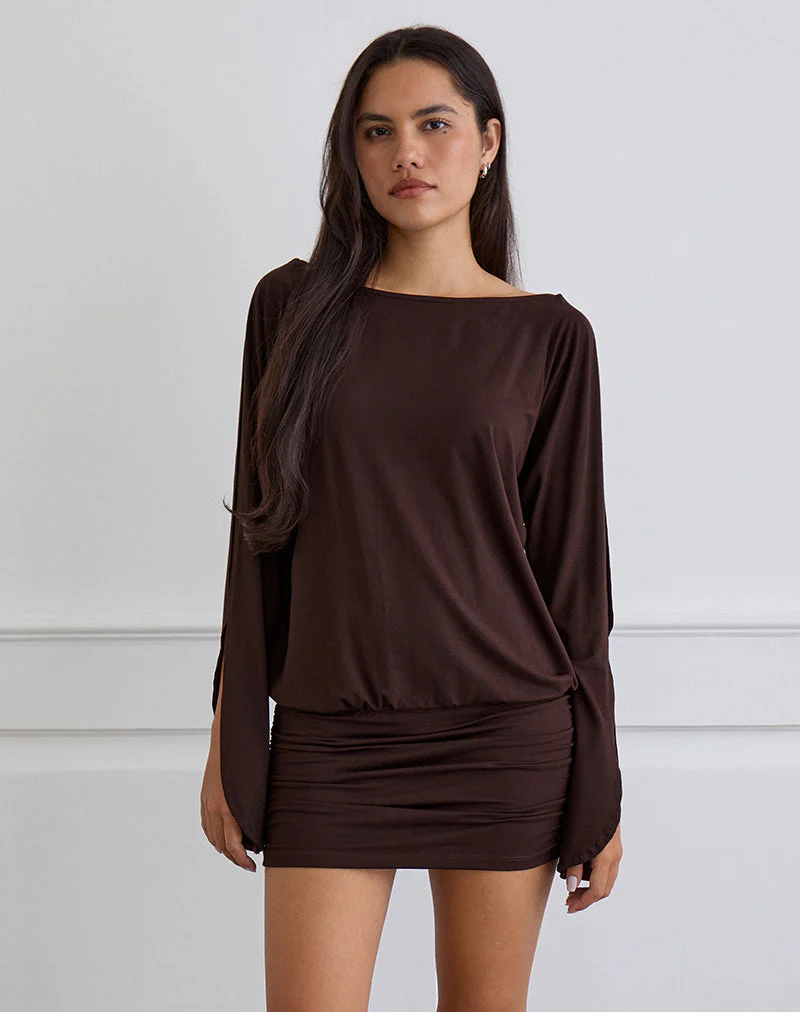 Sybe Langärmeliges Minikleid in Bitterschokolade - Image 4