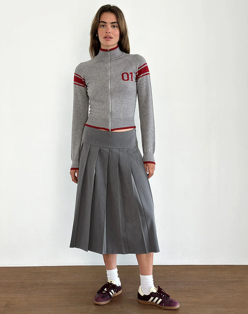 Tacita Zip Through Jacke in Grau mit rotem Motiv - Image 2