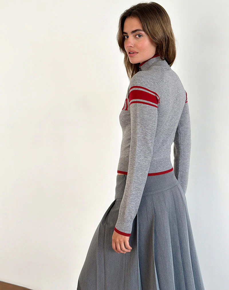 Tacita Zip Through Jacke in Grau mit rotem Motiv - Image 3