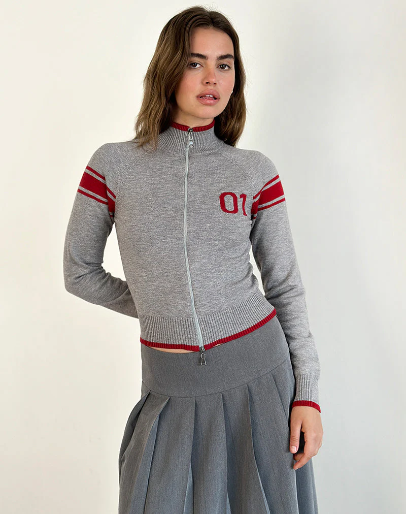 Tacita Zip Through Jacke in Grau mit rotem Motiv - Image 5