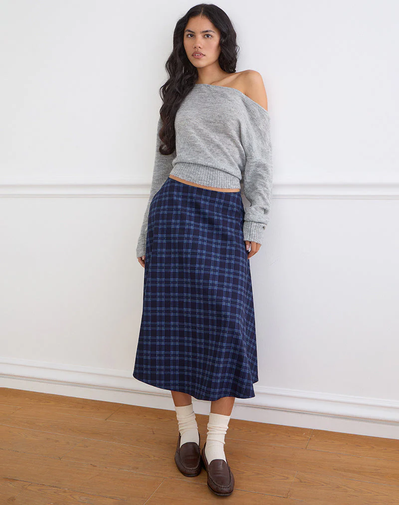 Takika Midi Skirt in Midnight Blue Check
