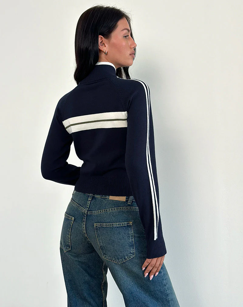 Takiya Zip Through Jacke in Deep Navy mit 92 Design - Image 3