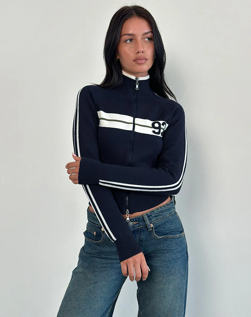 Takiya Zip Through Jacke in Deep Navy mit 92 Design - Image 4