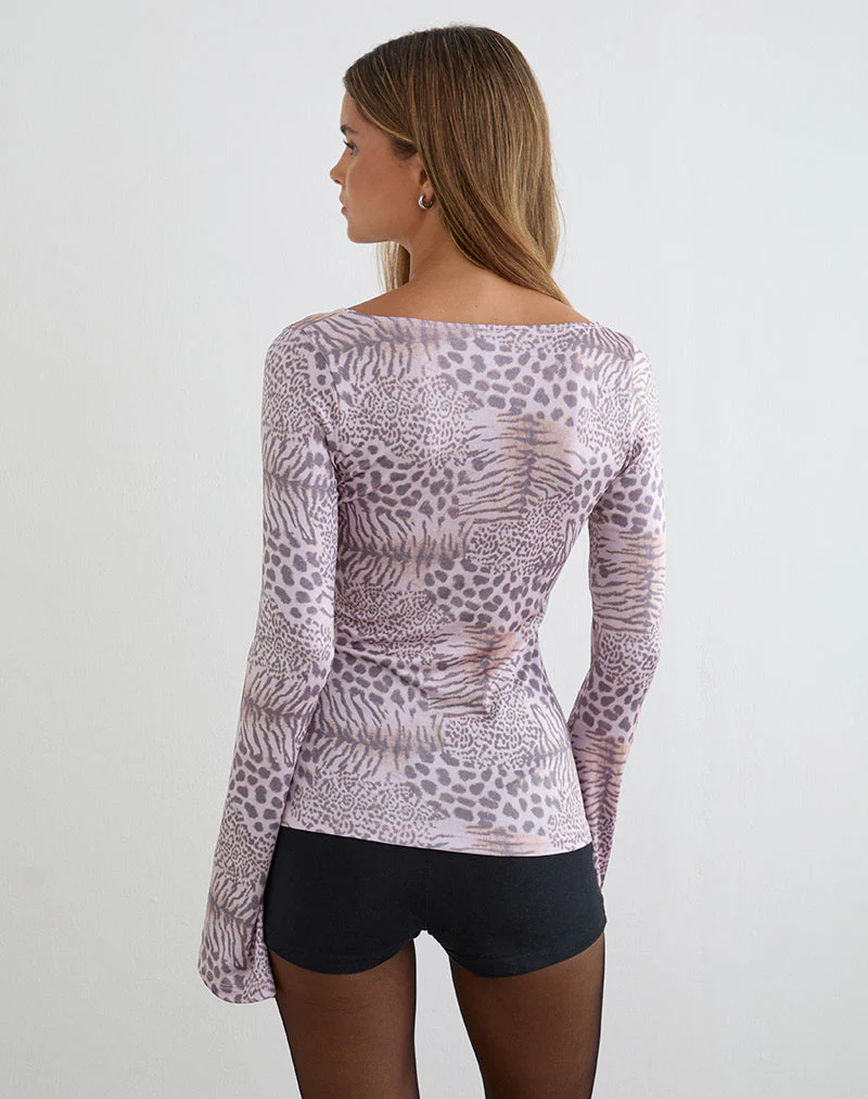 Talindra Langarm-Oberteil aus Leoparden-Jersey in Lila - Image 3