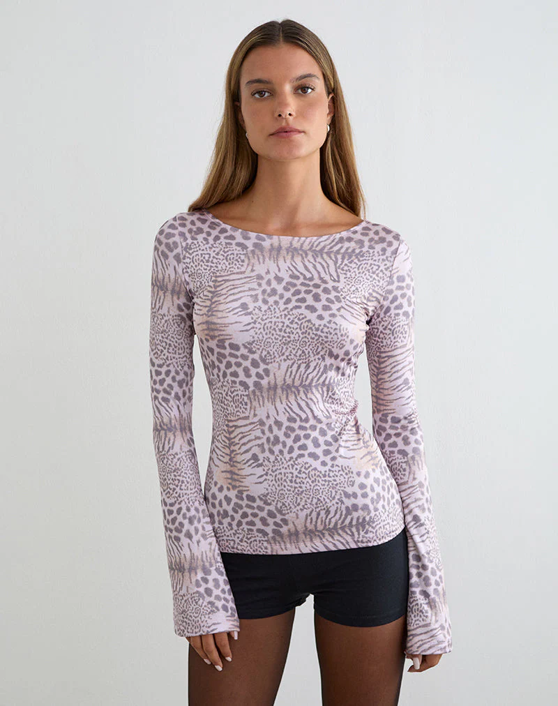 Talindra Langarm-Oberteil aus Leoparden-Jersey in Lila - Image 4