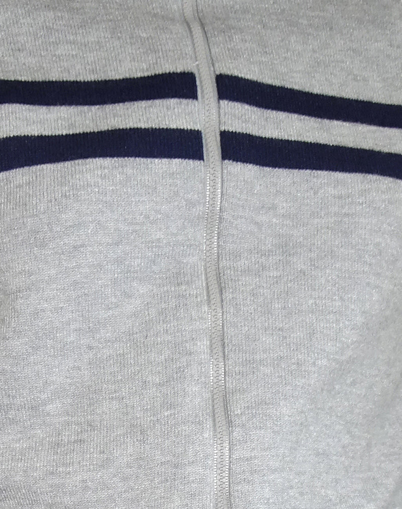 Talisa Sportliche Zip durch Jacke In Hellgrau mit Marine Streifen - Image 6