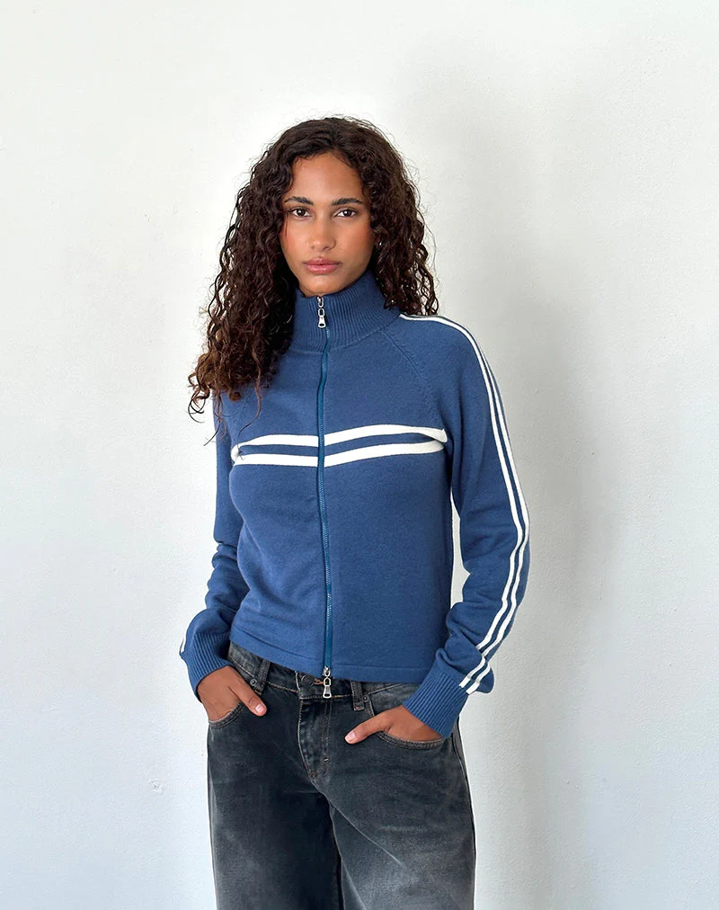 Talisa Sportliche Zip durch Jacke In Marine mit Elfenbein Streifen
