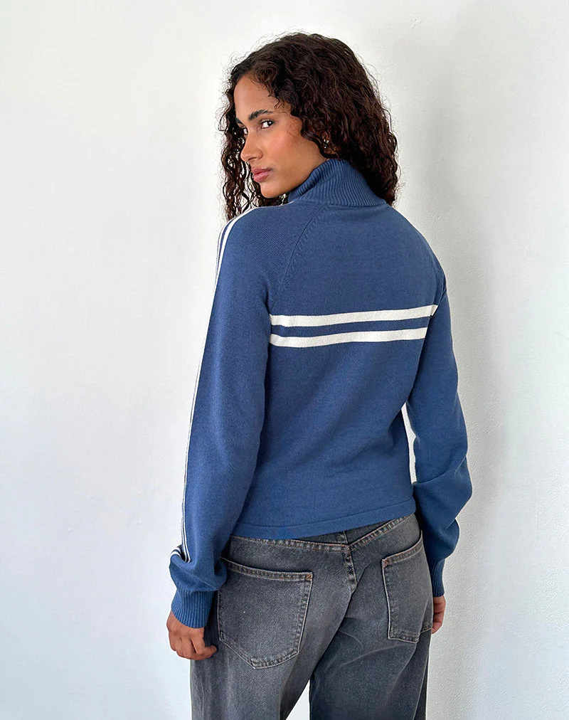 Talisa Sportliche Zip durch Jacke In Marine mit Elfenbein Streifen - Image 4