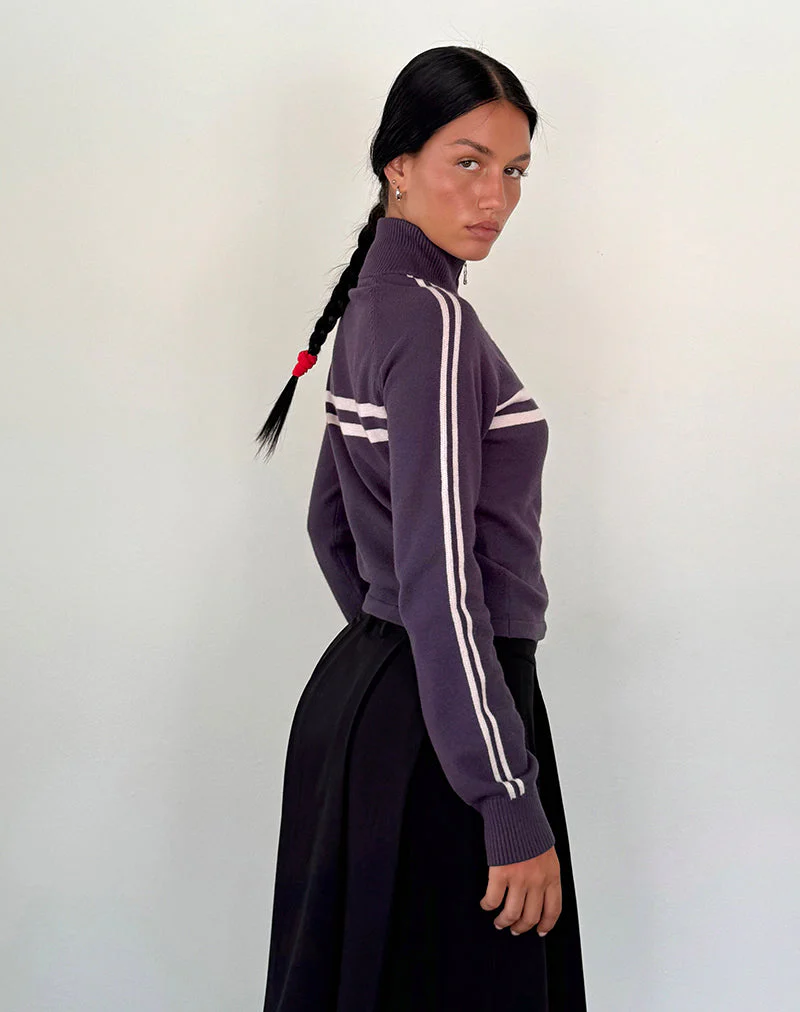 Talisa Sportliche Zip durch Jacke In Charcoal mit hellgrauen Streifen - Image 4