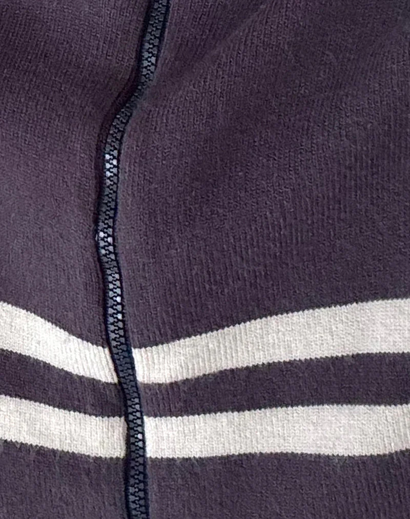 Talisa Sportliche Zip durch Jacke In Charcoal mit hellgrauen Streifen - Image 6