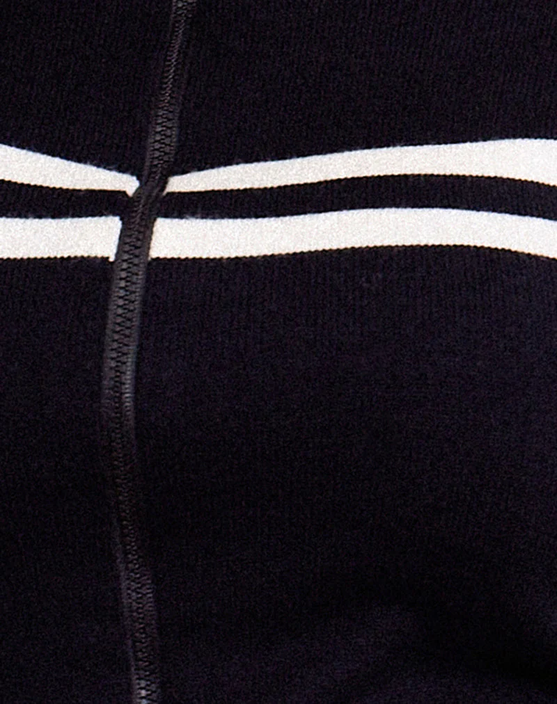 Talisa Zip Through Jacke in Schwarz mit weißen Streifen - Image 6