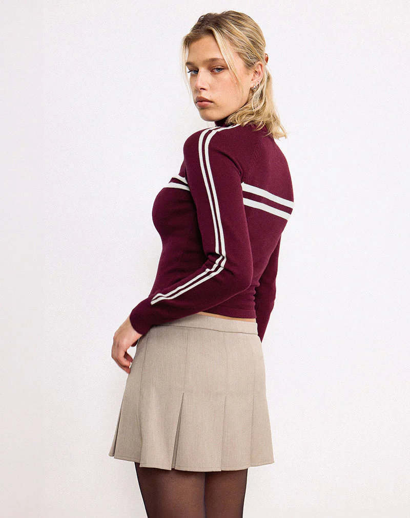 Talisa Jacke mit Reißverschluss in Kastanienbraun mit weißen Streifen - Image 4